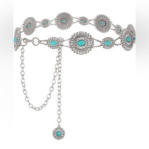 WHIPPY Women Concho Chain Belt Metal Link Western Cowgirl Turquoise Chain Belt
